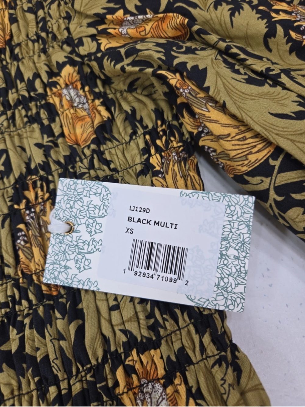Hyacinth House The Smythe Leafy Olive Midi Dress Smocked Puff Sleeve Size XS NEW - Picture 5 of 10